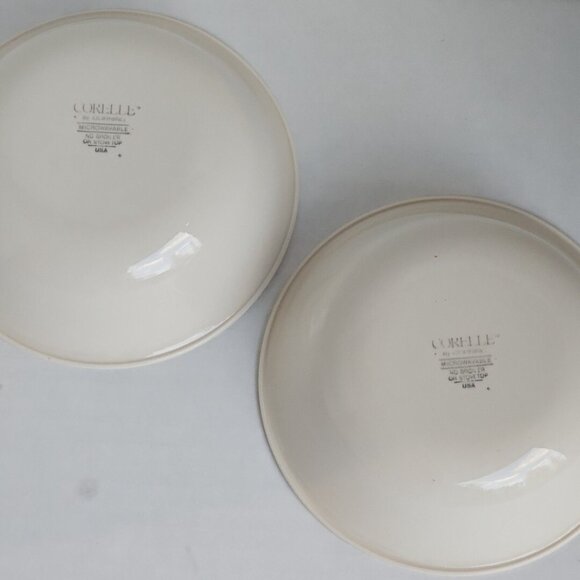 Corelle Soup Cereal Bowls navy blue stripe beige bowl  6.25” set of 2 Corning - Picture 6 of 11